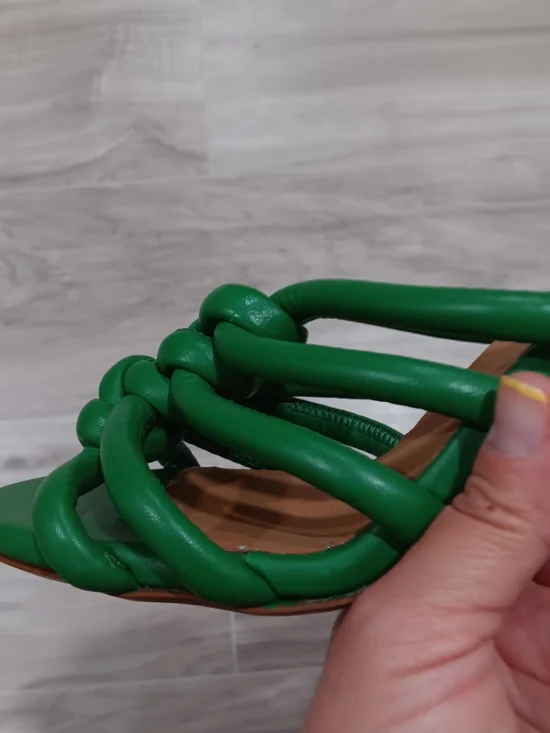 Sézane Editions Women's Deborah Leather Sandals Vibrant Green 7 - Picture 13 of 14